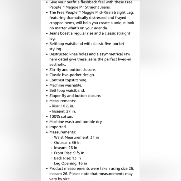 NWT We The Free People "Maggie" Mid Rise Straight Distressed Blue Jeans, Size 25 - Picture 12 of 13